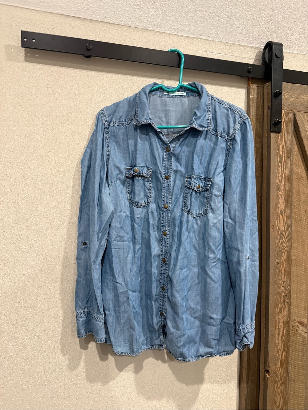 Maurices Light Blue Denim Button-Down Shirt